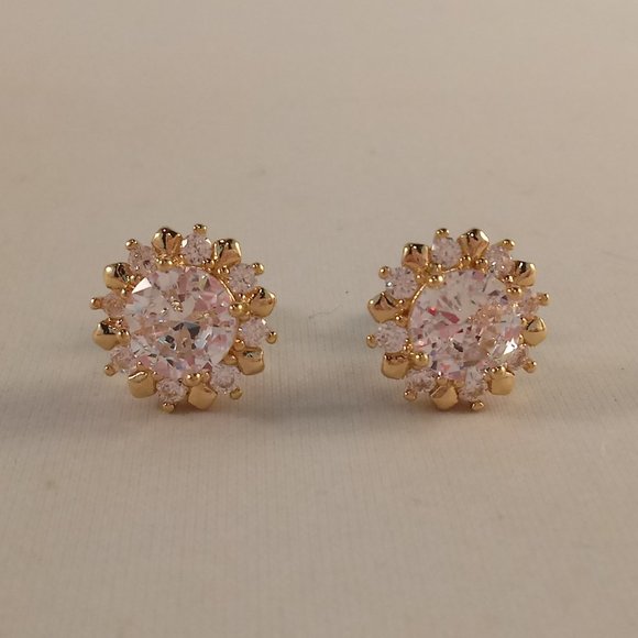 Jewelry - 18K Yellow Gold Plated Flower White Diamond Zircon Stud Earrings Party Gift